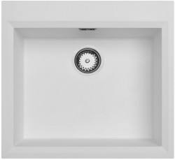 Witte inbouw spoelbak 58x53cm met kraangatbank en rvs plug 1208956763