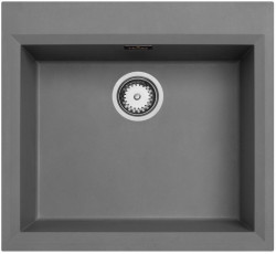 Betongrå indbygningsvask 58x53 cm med hanehulplade og rustfri stålprop 1208956771