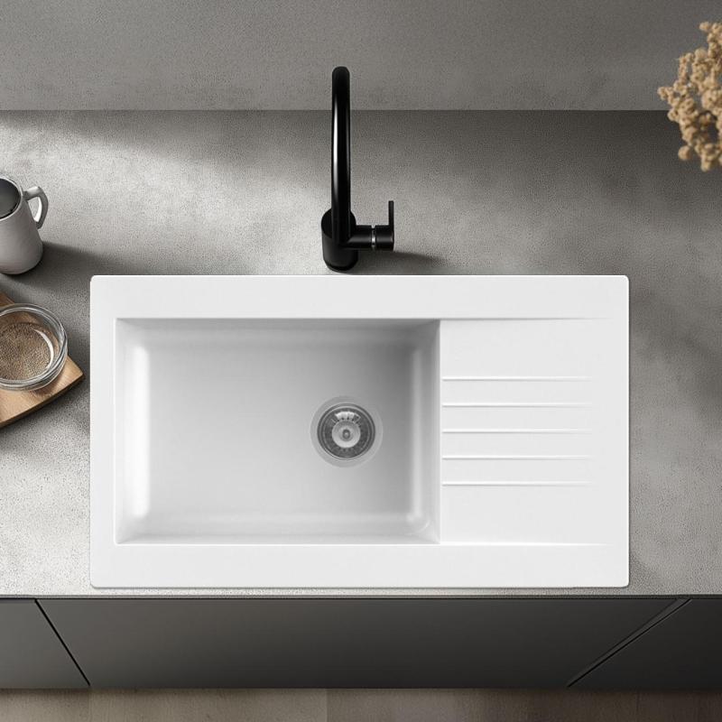 Ausmann Fibre stor hvid kunststof vask med vendbar drypbakke, overflademonteret 86x50 cm 1208956782