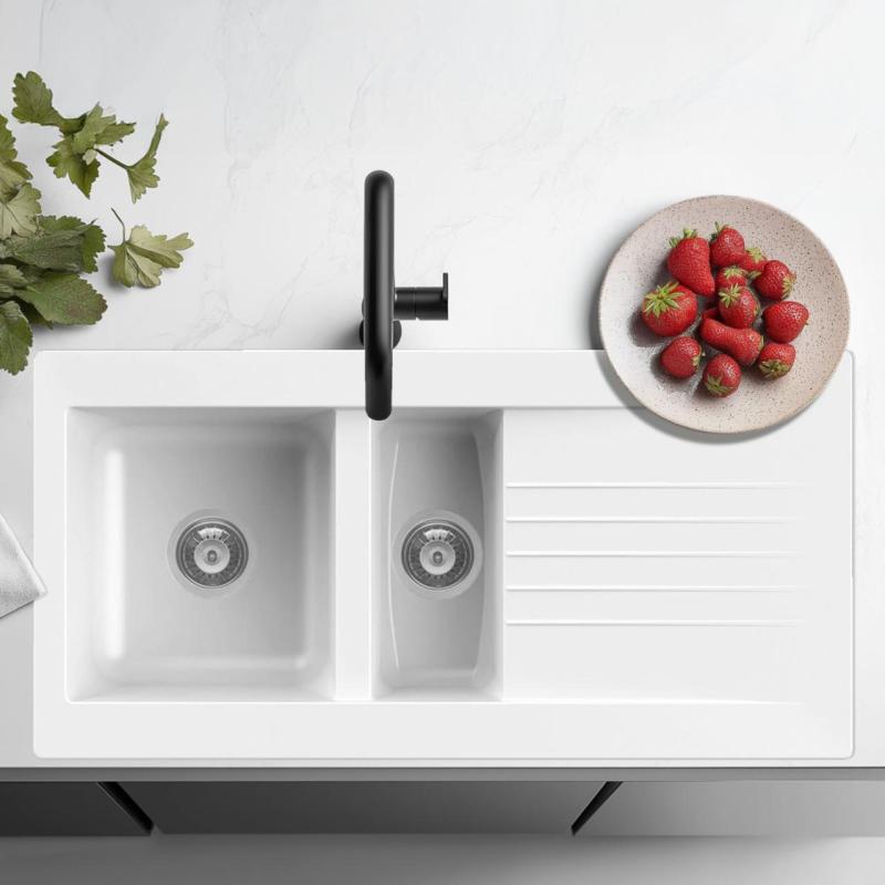 Ausmann Fibre 1,5 hvid kunststof vask, vendbar med afløbsbak, installation 100x50 cm 1208956786