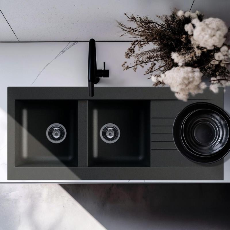 Ausmann Fibre dobbelt sort kunststof vask reversibel med afløbsbak 116x50 cm 1208956787