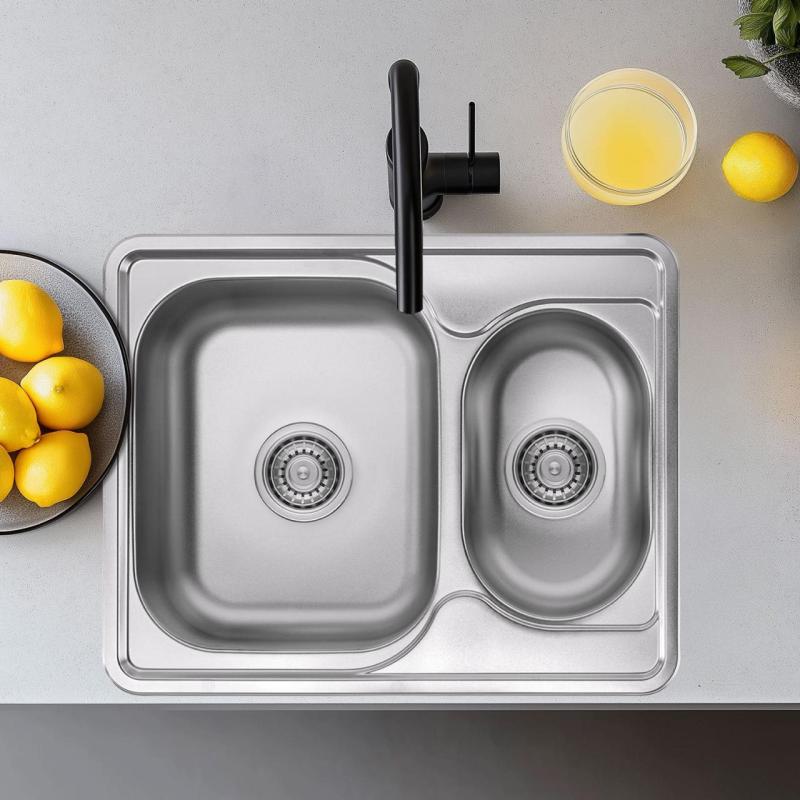 Ausmann Basic rustfrit stål 1,5 indbygningsvask vendbar 63x50 cm inklusive sifon 1208956969