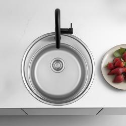 Ausmann Basic rustfri stål overmonteret rund vask med hanehul 51 cm inklusive sifon 1208956976