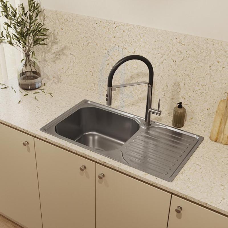 Ausmann Basic rustfrit stål indbygningsvask med afdryp, vendbar 76x42 cm inklusive vandlås 1208956978