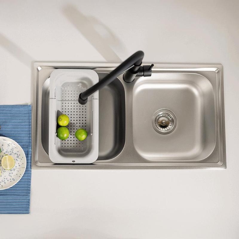 Ausmann Basic dobbelt rustfrit stål indbygget vask 78x43 cm inklusive sifon 1208956995