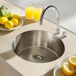 Ausmann Basic rund vask i rustfrit stål til montering på bordplade 43 cm inklusive sifon 1208956999