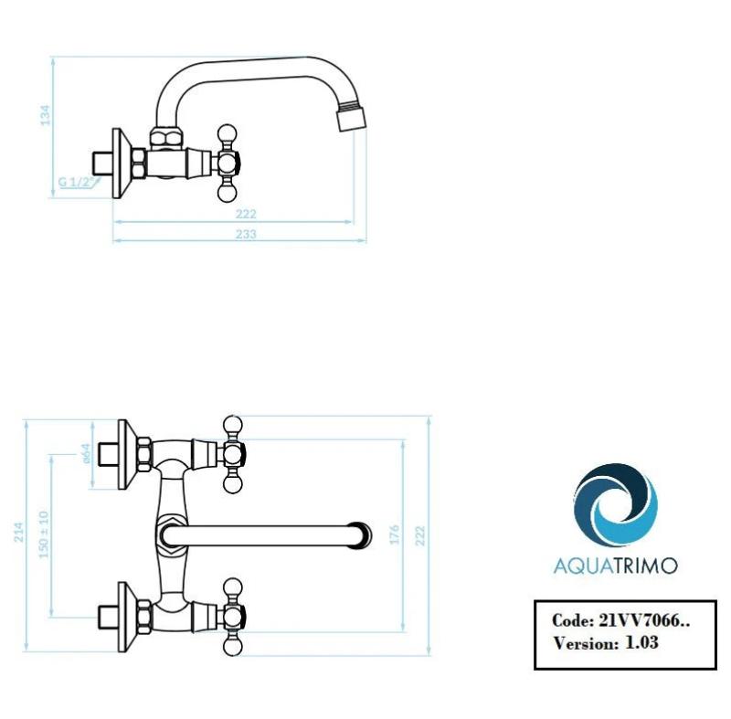 AquaTrimo Vivaldi klassisk køkkenvægarmatur over tud krom 21VV7066CM
