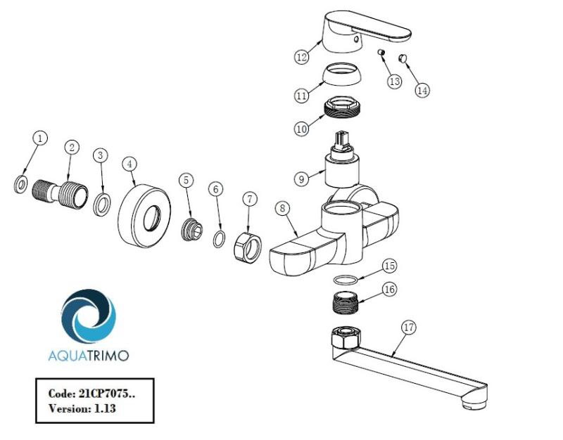 AquaTrimo Chopin sort vægmonteret vandhane med nedadgående tud 235mm 21CP7075SW