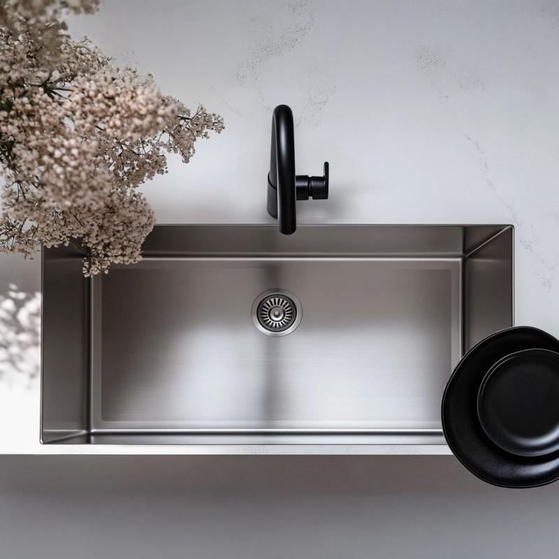 Ausmann Oder stor rustfrit stål vask 74x40 cm planmontering undermontering og overmontering ekstra dyb 22 cm 1208957114