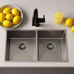 Ausmann Oder dobbelt rustfrit stål vask 76x45cm med 2 kummer 34x40 fladmontering undermontering og overmontering ekstra dyb 22cm 1208957116