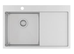 Ausmann Oder Blue rustfrit stål køkkenvask 78x50cm til planlimning og nedfældning med afdrypningsområde 1208957122