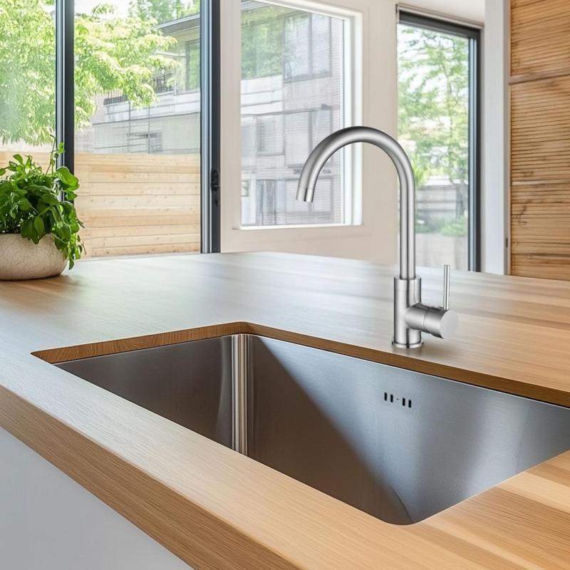 Ausmann Petra køkkenarmatur med drejelig tud rustfrit stål 1208957157