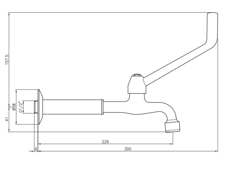 PB Clinic handicappede vægfontænehane koldtvandshane med langt håndtag krom langt model 1208957199
