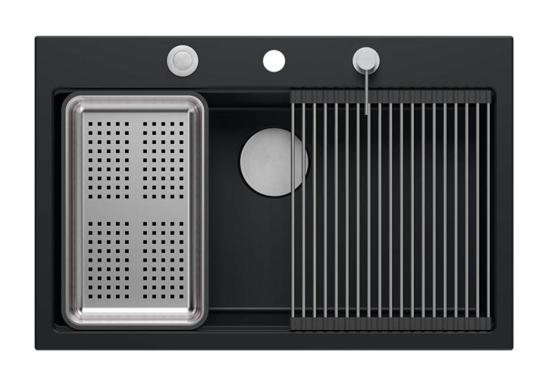 Quadri mat sort hård sten granit opbygning stor vask 76x50cm inklusive tilbehør 1208957201