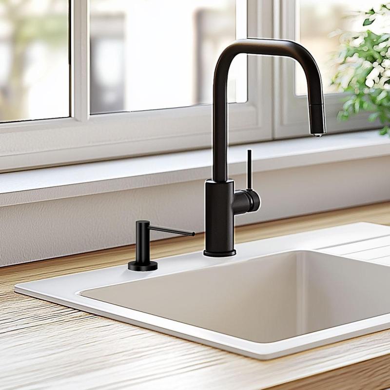 Quadri Swindon Luxe Indbygget Sæbedispenser mat sort, genopfyldelig fra toppen 1208957213