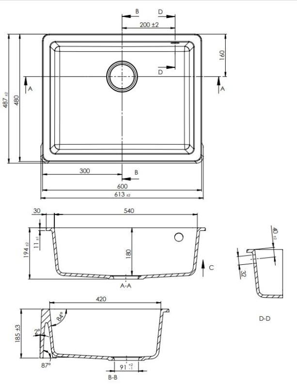 GraniteMy Tradition landlig indbygningsvask i granit 60x48 cm sort farmhouse undermontering og planmontering 1208957288