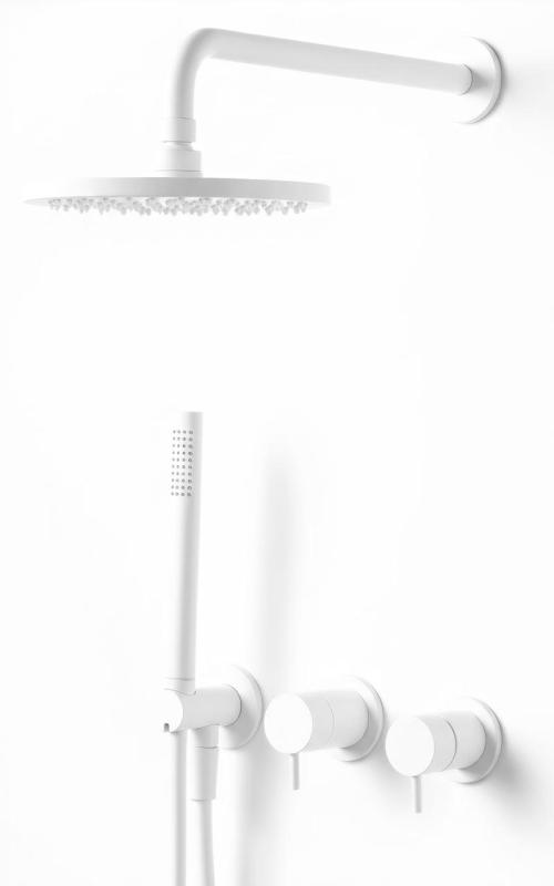 Waterevolution Flow indbygget brusesæt, mat hvid, med termostat, regnbruser og håndbruser 1208957344