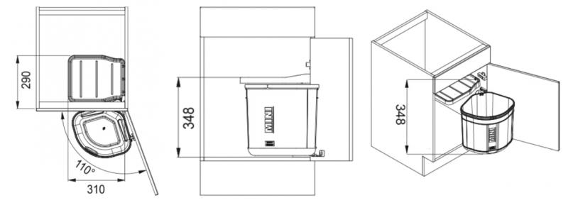 Franke Sorter Mini drejbar affaldssystem på dør 17 liters affaldsspand 1210176518