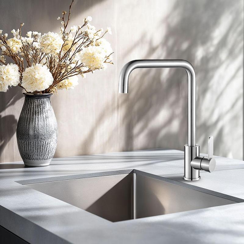 AquaTrimo Solid massiv rustfrit stål køkkenarmatur med drejelig tud 21SL7370SS