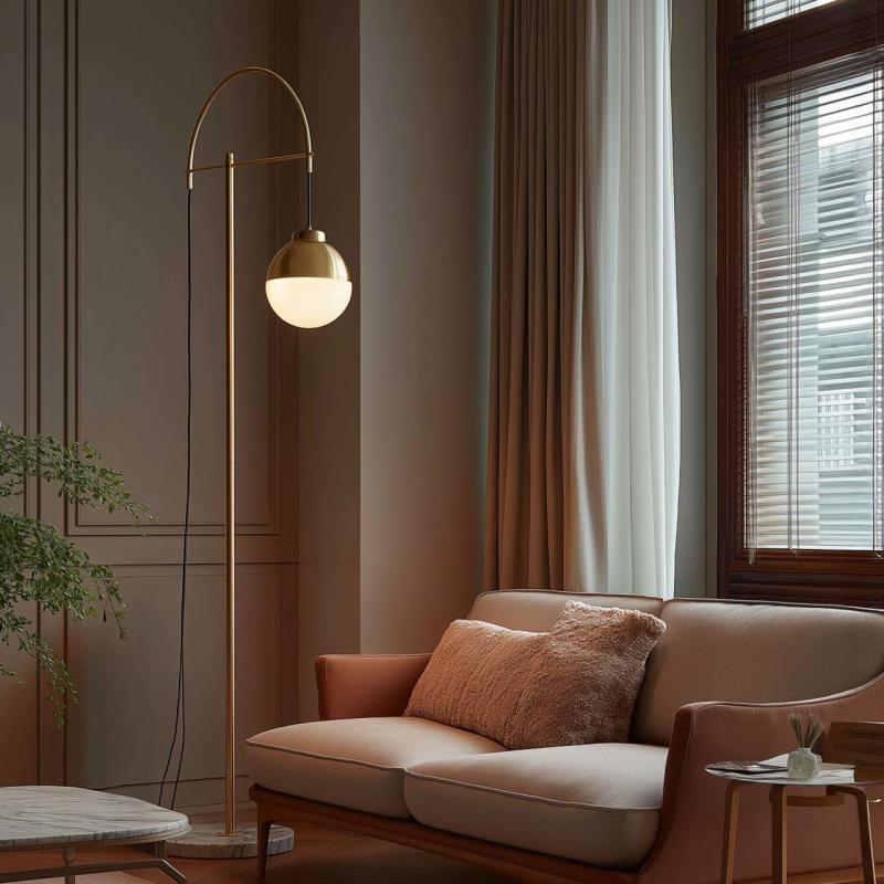 Decor Abies messing guld gulvlampe med sort marmorbase 7573