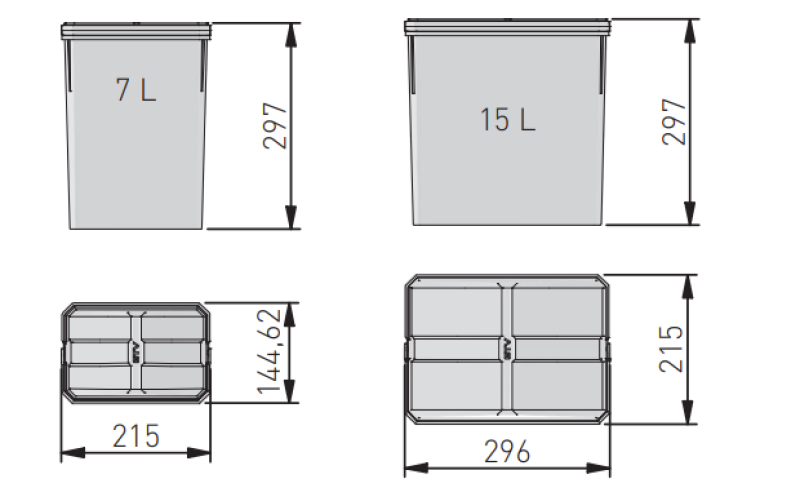 Garbi Basket B-70-4 sorteringssystem til affald til skuffe 70 cm inkl. holder og 4 affaldsspande 1208957476