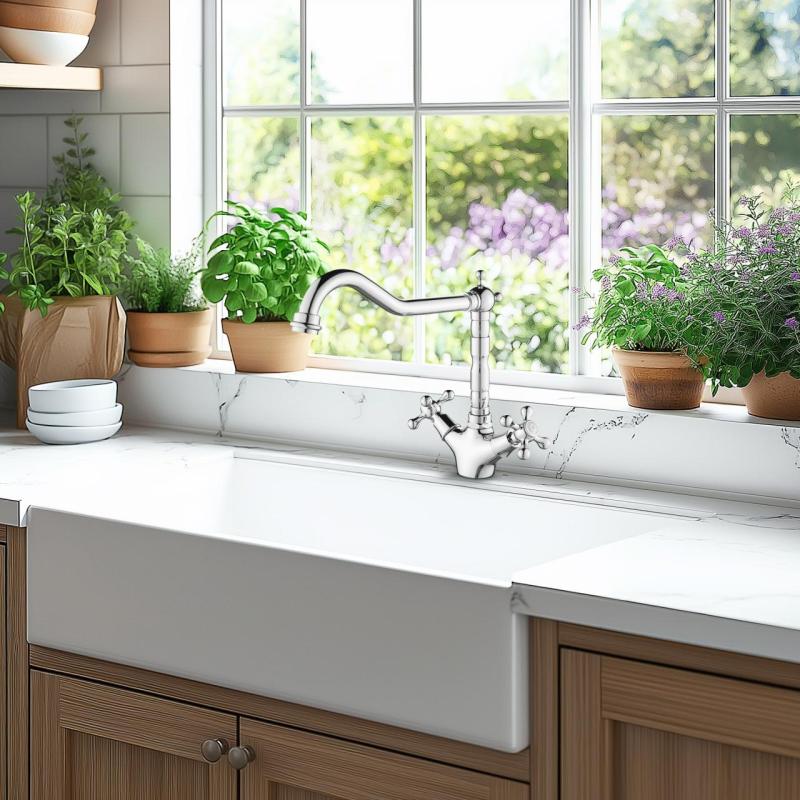 AquaTrimo Windsor klassisk køkken nostalgisk køkkenarmatur med vinkeludløb krom 21WS7531CM