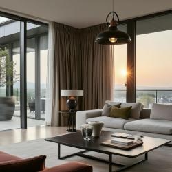 Decor Mees sort metal pendellampe med skærmbeslag i form af en petroleums lampe 2363