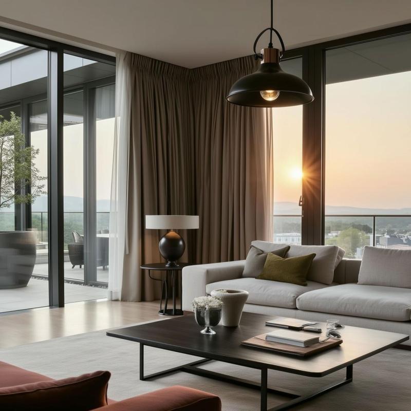 Decor Mees sort metal pendellampe med skærmbeslag i form af en petroleums lampe 2363