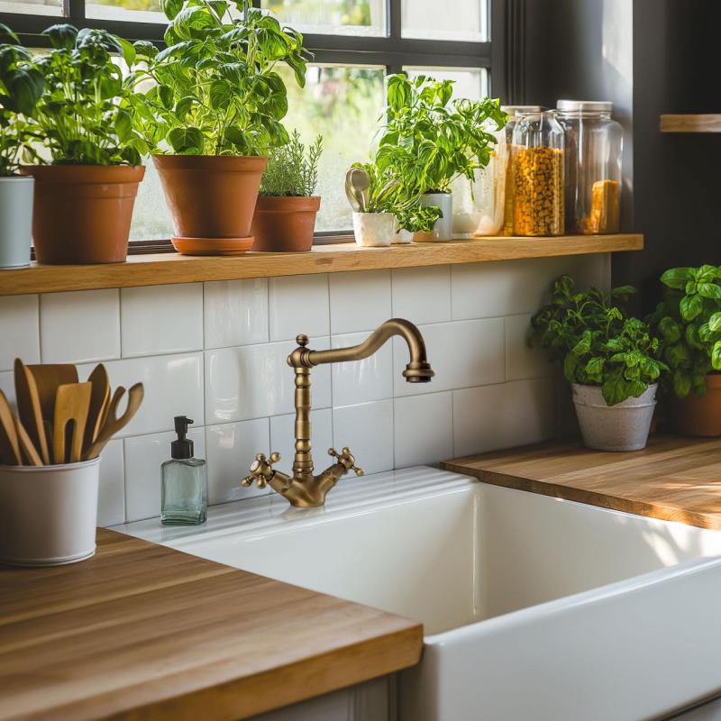 AquaTrimo Windsor klassisk køkken nostalgisk køkkenarmatur med vinkeludløb bronze 21WS7531BN