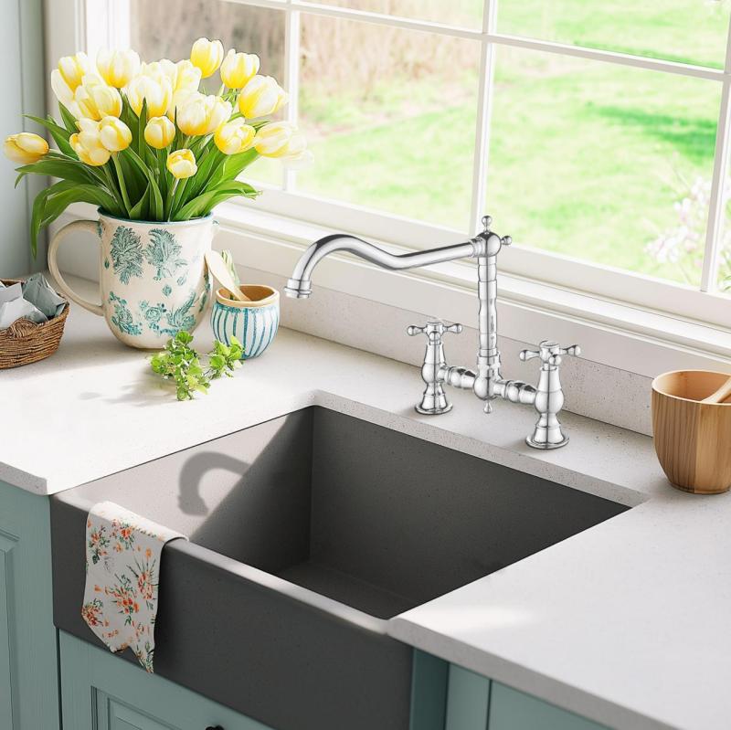 AquaTrimo Windsor 2-huls klassisk køkken nostalgisk bro køkkenarmatur med vinkeludløb krom 21WS7653CM