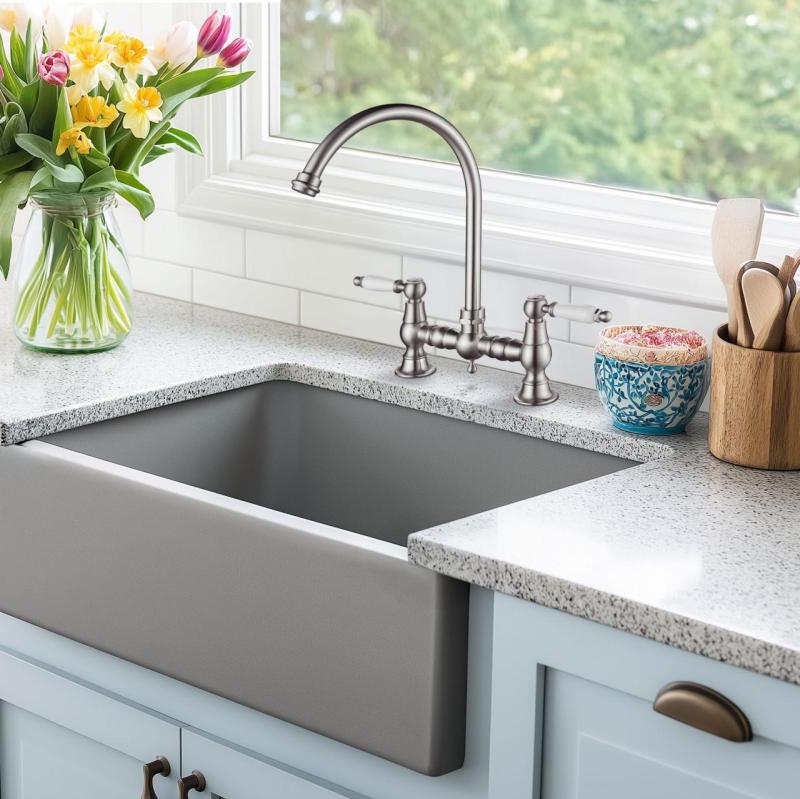 AquaTrimo Country 2-huls klassisk køkken nostalgisk bro køkkenarmatur med rund tud krom 21CT7655CM