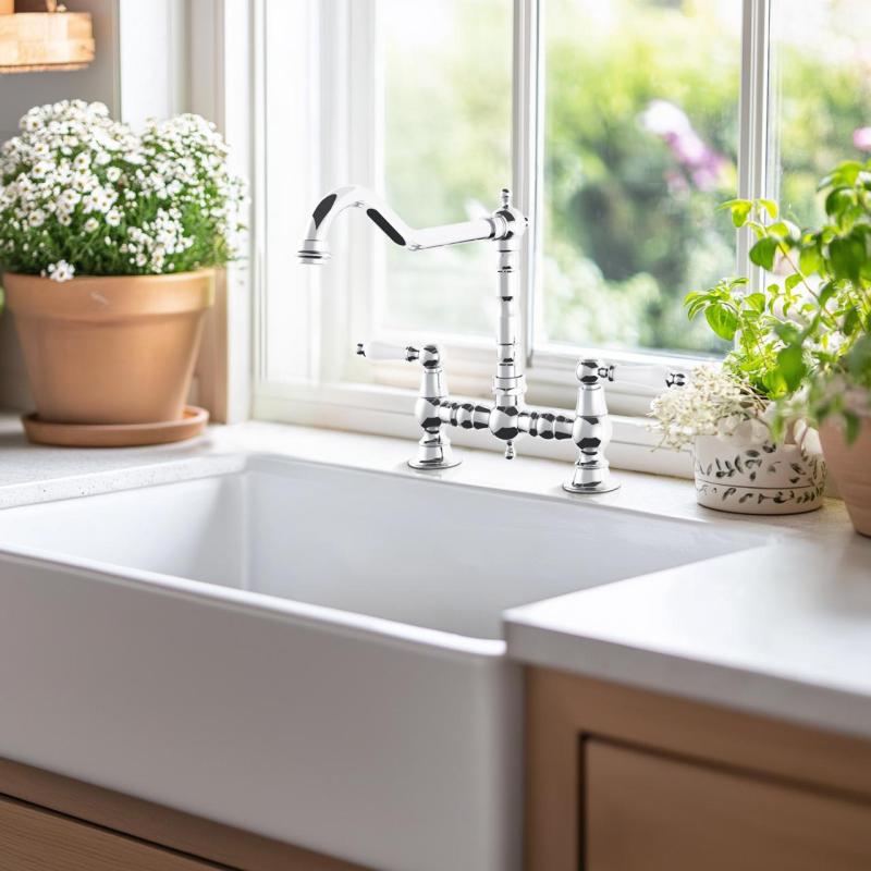 AquaTrimo Country 2-huls klassisk køkken nostalgisk bro køkkenarmatur med vinkeludløb krom 21CT7657CM