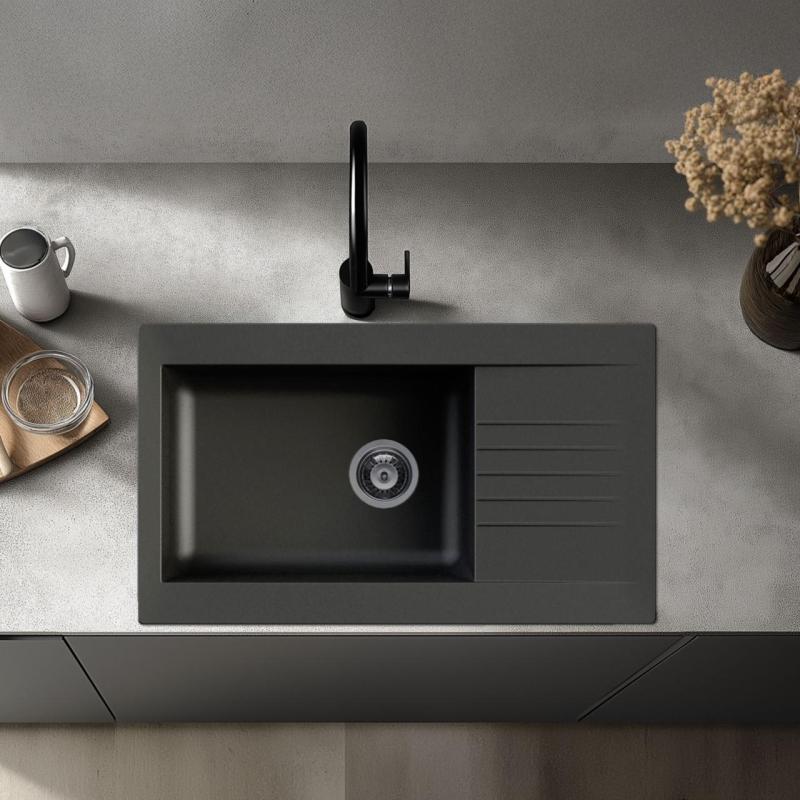 Ausmann Fibre køkkenvask sort vendbar med afløbsbak, indbygning 86x50 cm 1208957665