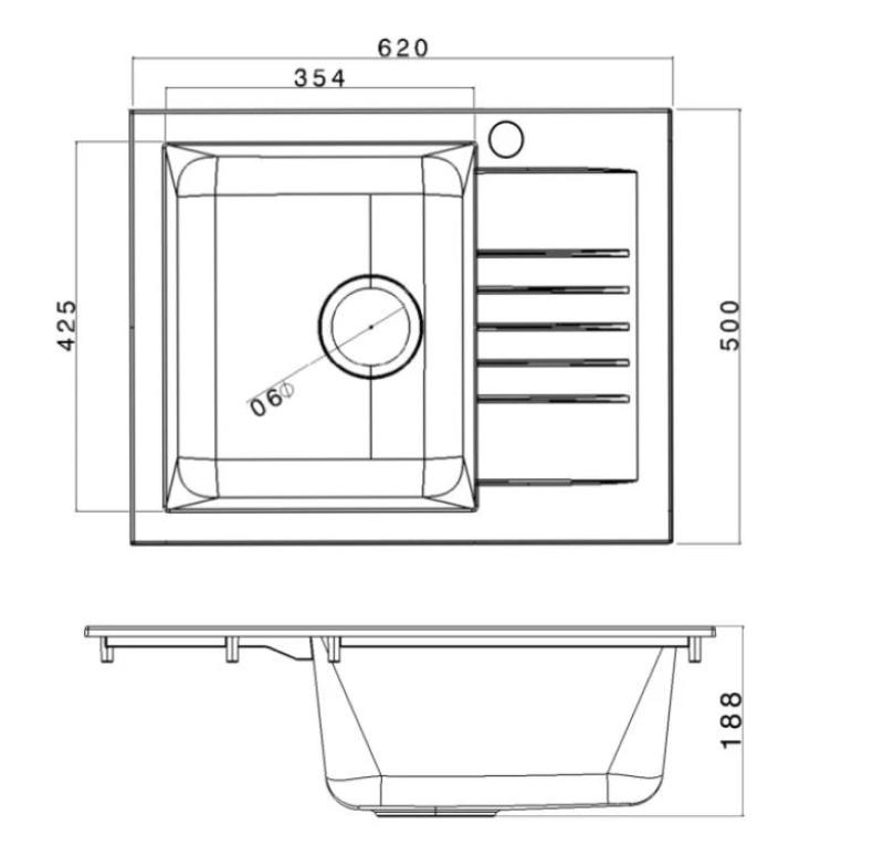Ausmann Fibre Mini vask sort vendbar med afdryp, overflademontering 62x50cm 1208957667