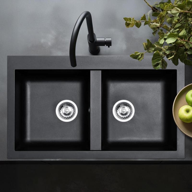 Ausmann Fibre dobbelt vask sort kunststof opbygning 86x50cm 1208957669