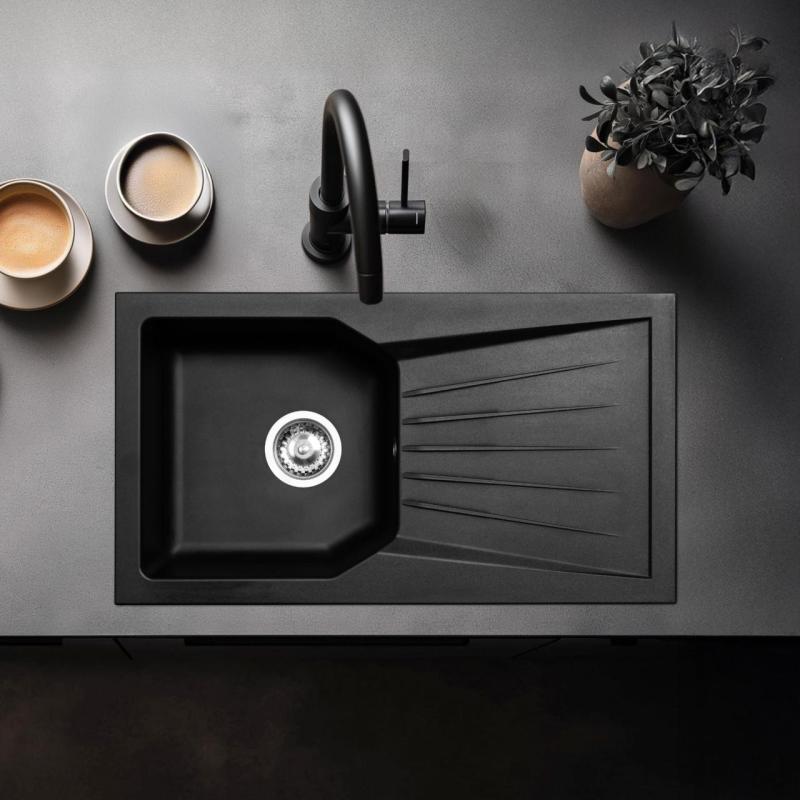 Ausmann Fibre 6 vask sort vendbar med afdrypning opbygning 78x43.5 cm 1208957670