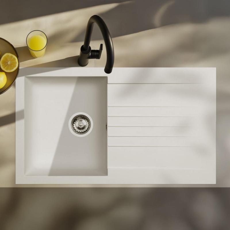 Ausmann Fibre vask hvid vendbar med afdrypning til montering 86x50 cm 1208957673