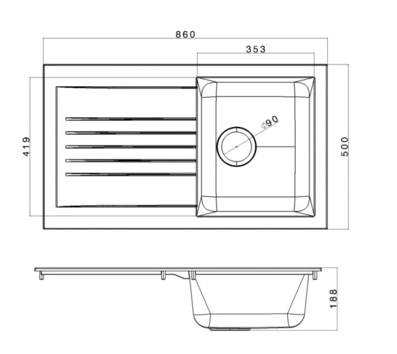 Ausmann Fibre vask hvid vendbar med afdrypning til montering 86x50 cm 1208957673