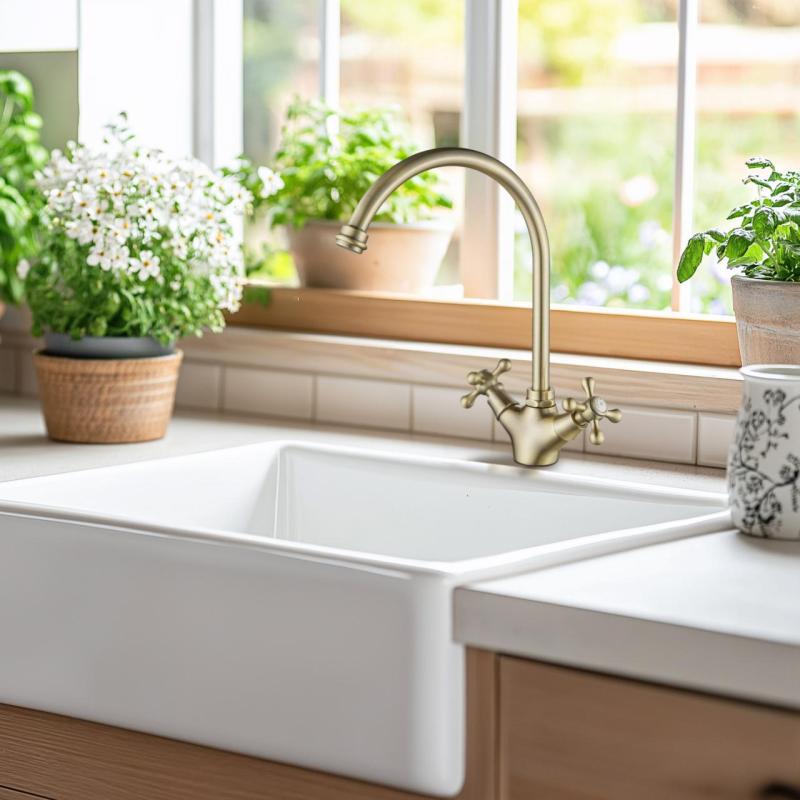 AquaTrimo Windsor klassisk køkken nostalgisk køkkenhane med rund tud bronse 21WS7652BN