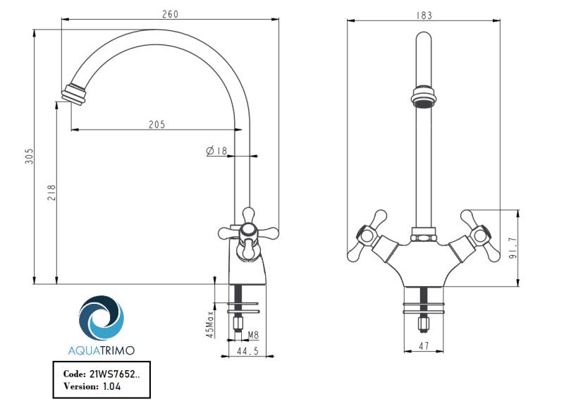 AquaTrimo Windsor klassisk køkken nostalgisk køkkenhane med rund tud bronse 21WS7652BN