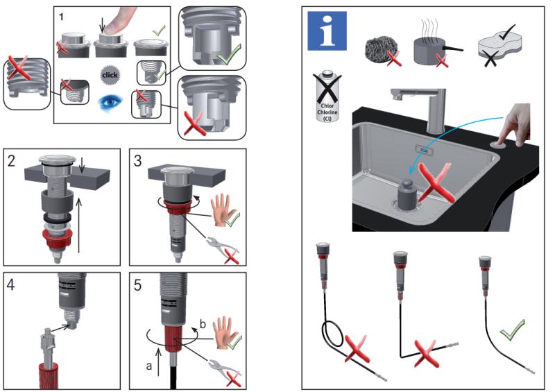 Franke afløbssæt til vask med integreret afløb (turbo) med automatisk tømning og rustfri ståltrykknap 1208957709