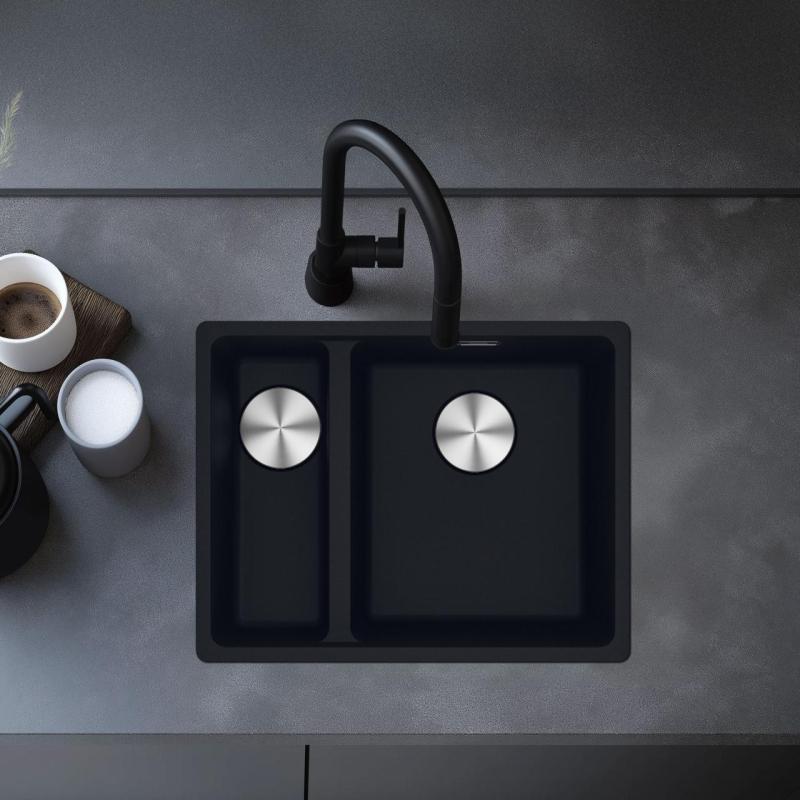 Franke Maris MRG 260-34-15 Fragranite Mat sort håndvask Bak Links planmontering