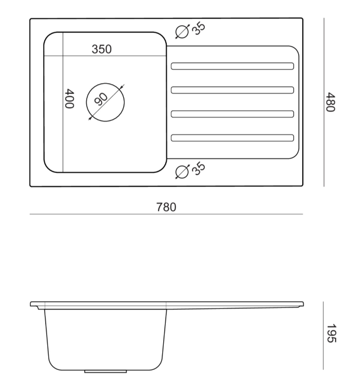 Quadri Fusion påbygningsvask i rustfrit stål med beige granit afdrypningsområde 78x48 vendbar 1208957878
