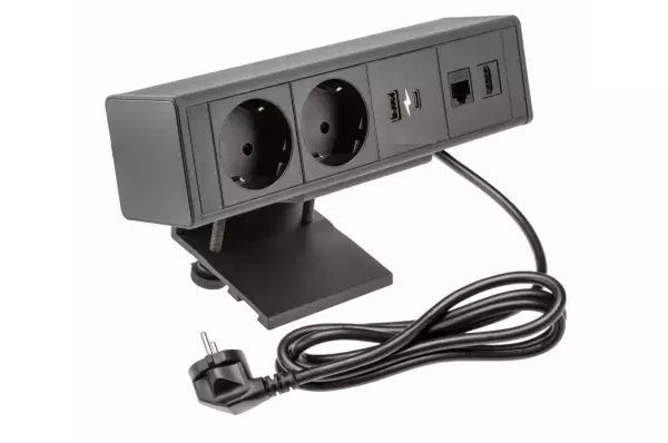 Indux Desk skrivebord eller bordmåtte sort jordet stikkontakt (2x) med 1xUSB A, 1xUSB C, 1xRJ45 og 1xHDMI 1208957922