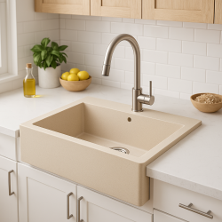 Aquadesign Farmhouse indbygget eller påmonteret granitvask beige sand 58x49cm 1208958164