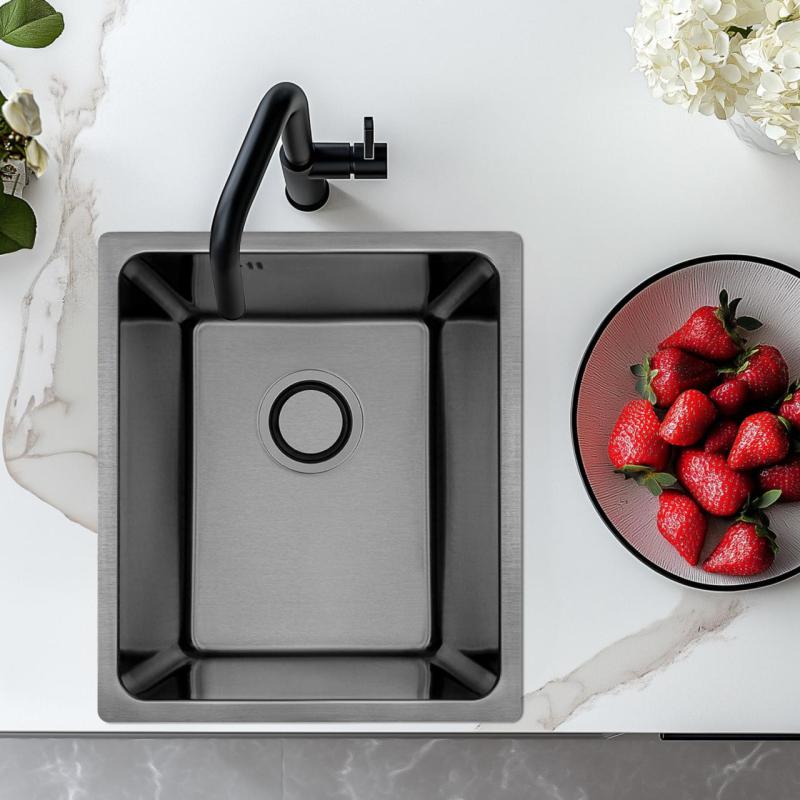 Aquadesign R25 stål indbygningsvask, undermonteret og planmonteret vask gun metal 34x40cm 1208958205