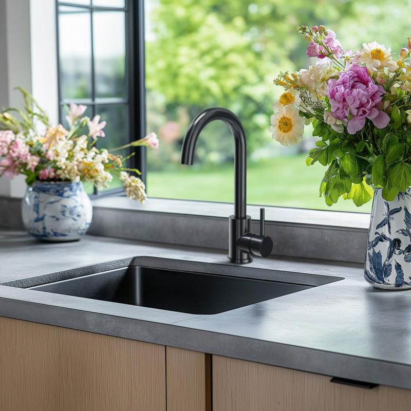 Aquadesign R25 stål overmontering, undermontering og planmontering vask gun metal 40x40cm 1208958207