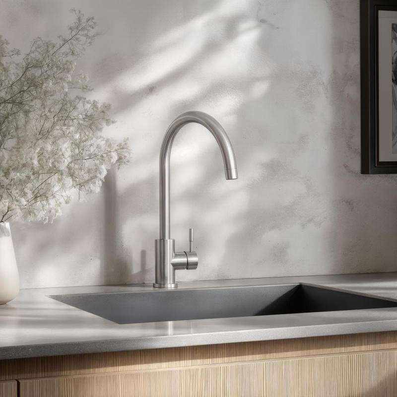 Ausmann Inox Round køkkenarmatur med drejelig tud, helt i rustfrit stål 1208958308