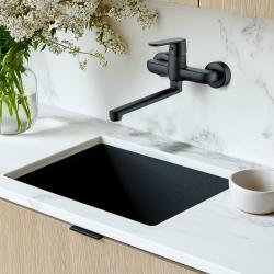 Aquatrimo Chopin enkelgrebs køkkenvægarmatur mat sort med tud 297mm 21CP8469SW