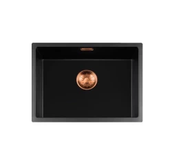 Lorreine BQ serie vask 54x41cm undermontering og planmontering sort med kobber prop 50BQ37-FU-COPPER